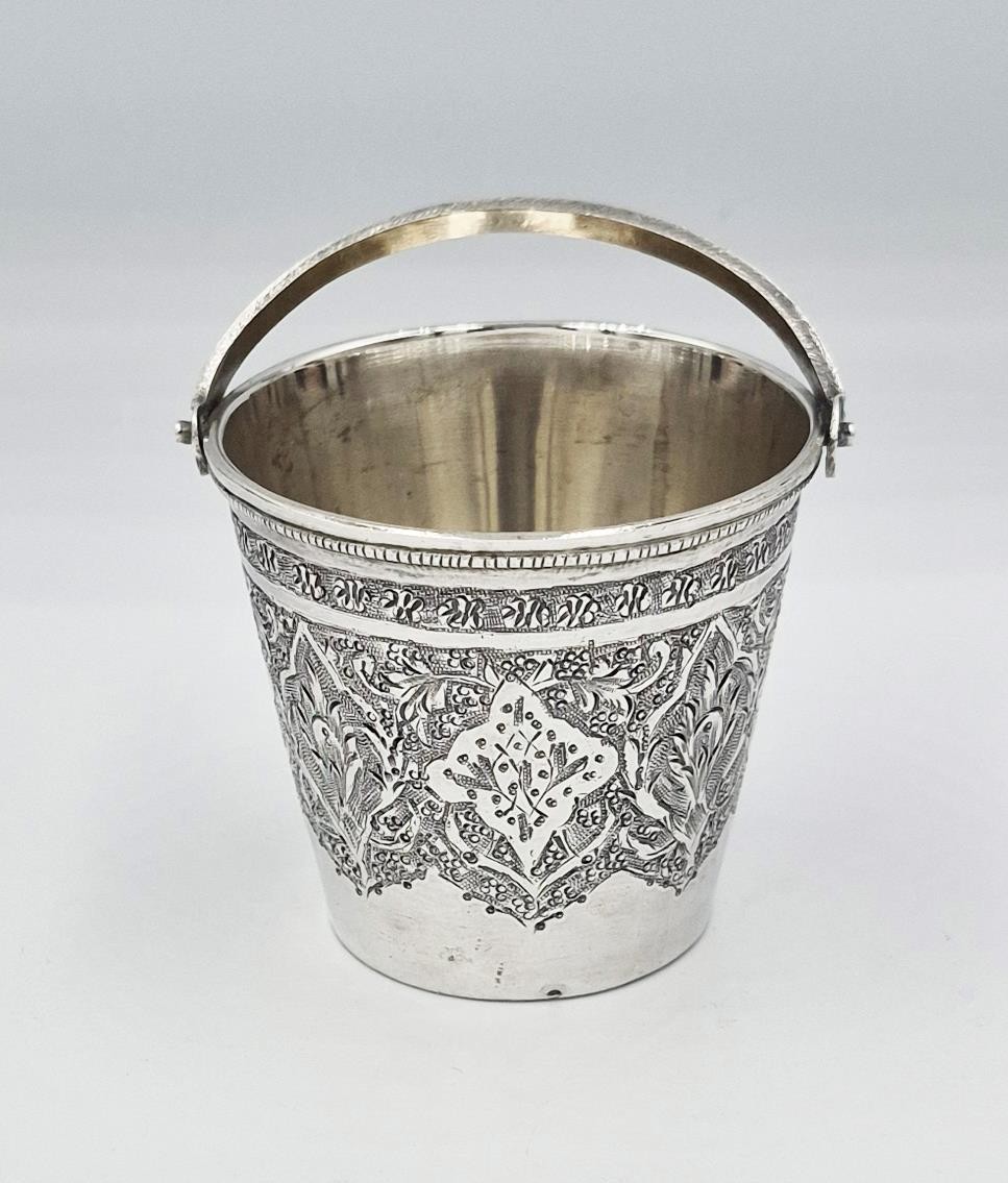 FINE ISLAMIC SOLID SILVER ENGRAVED BUCKET BOWL / CUP c1900