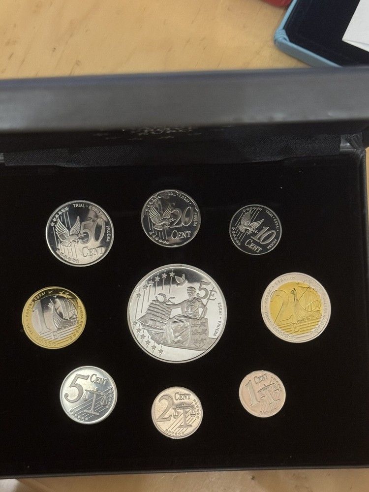 DENMARK 2002 PROTOTYPE 9 EURO PATTERN COIN .925 SILVER PROOF SET BOXED WITH COA
