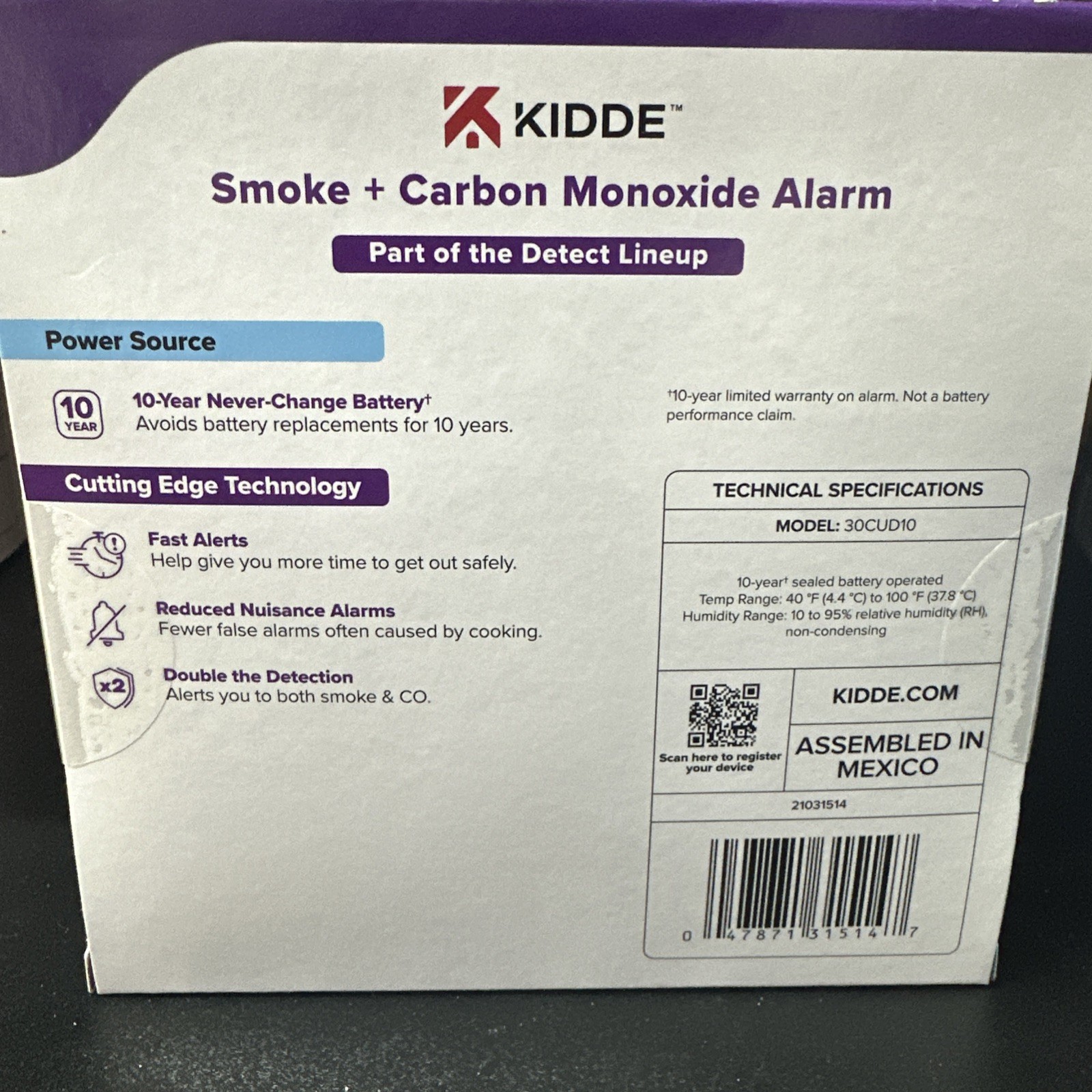Kidde 30CUD10 Smoke + Carbon Monoxide Alarm NEW