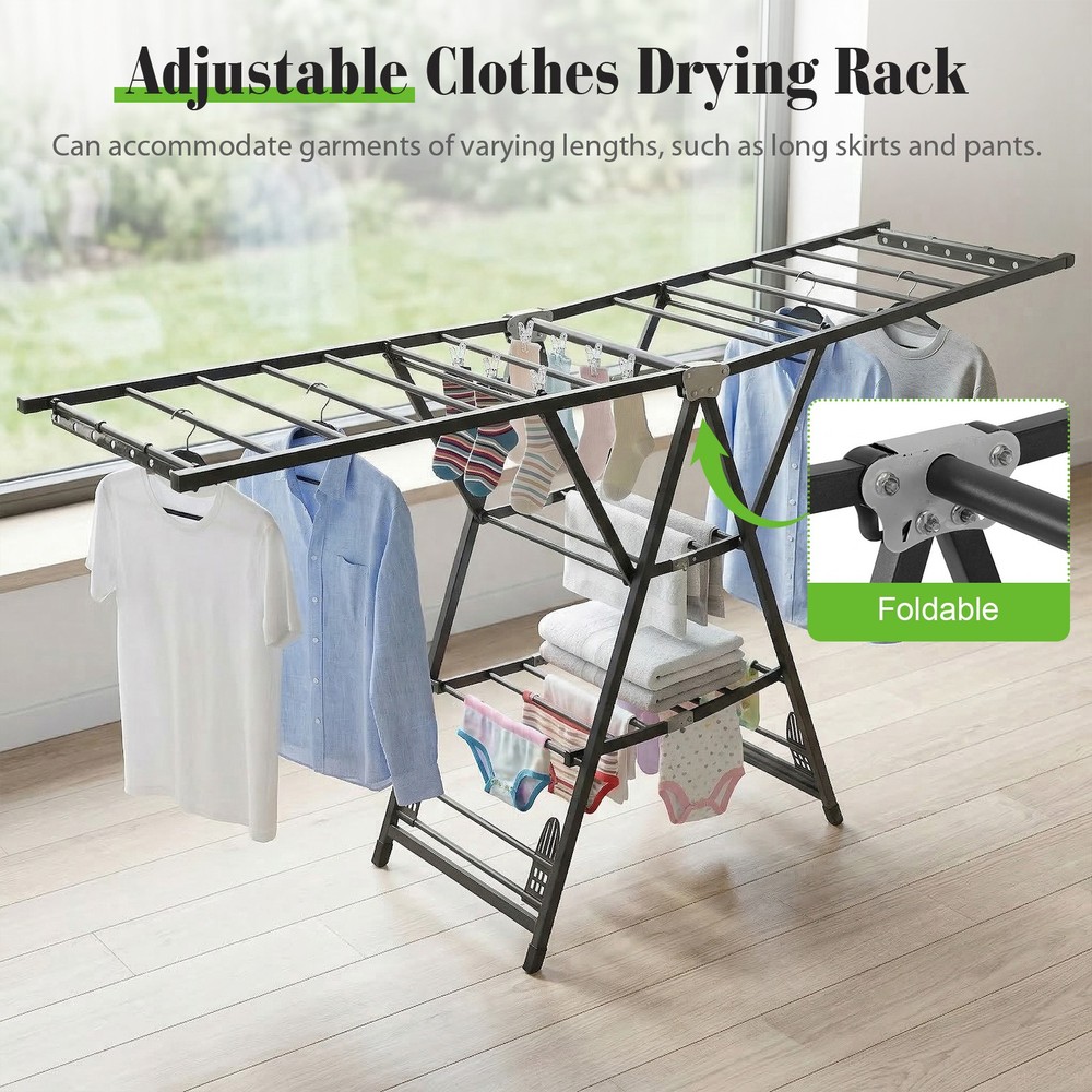 70.87in Clothes Drying Rack Foldable Laundry Drying Rack with Height-Adjustable