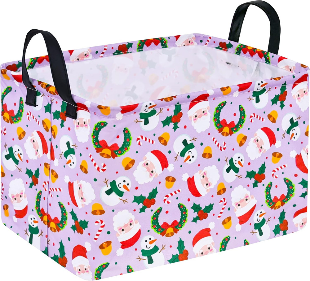 Rectangular Christmas Basket Storage Bin Collapsible Nursery Hamper Book Shel...