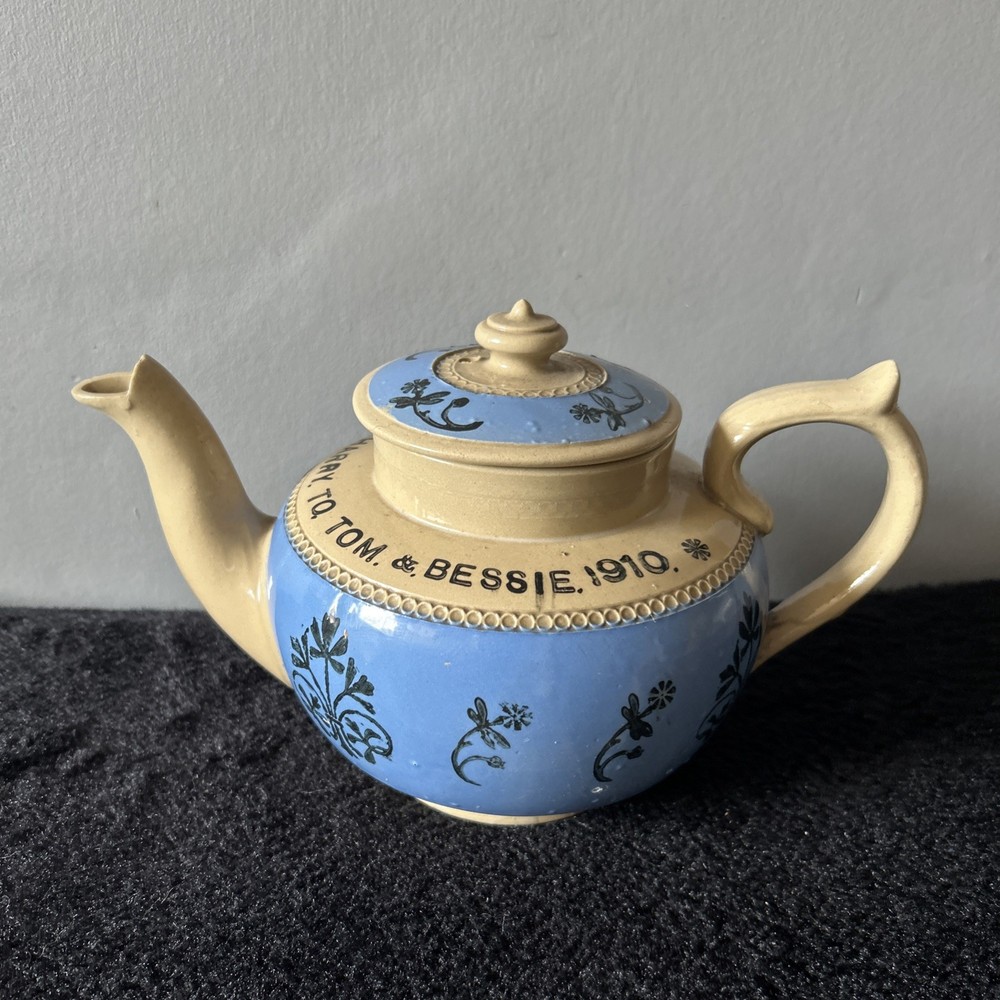 Vintage 1910 Personalized Stoneware Teapot Made In England