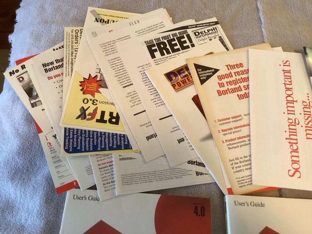 Vintage software developer Borland Delphi version 2 ,manuals etc.