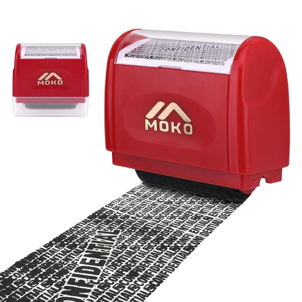 MoKo Identity Theft Protection Stamp Roller, Refillable Self 1 Pack, Red