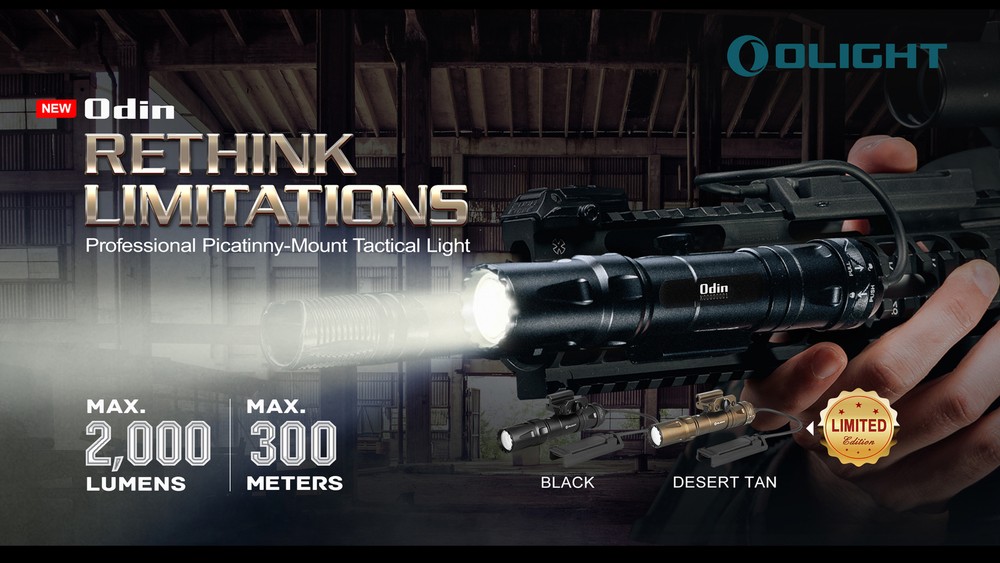 Olight Odin 2000 Lumen Rechargeable Quick Release Rail Mount Flashlight