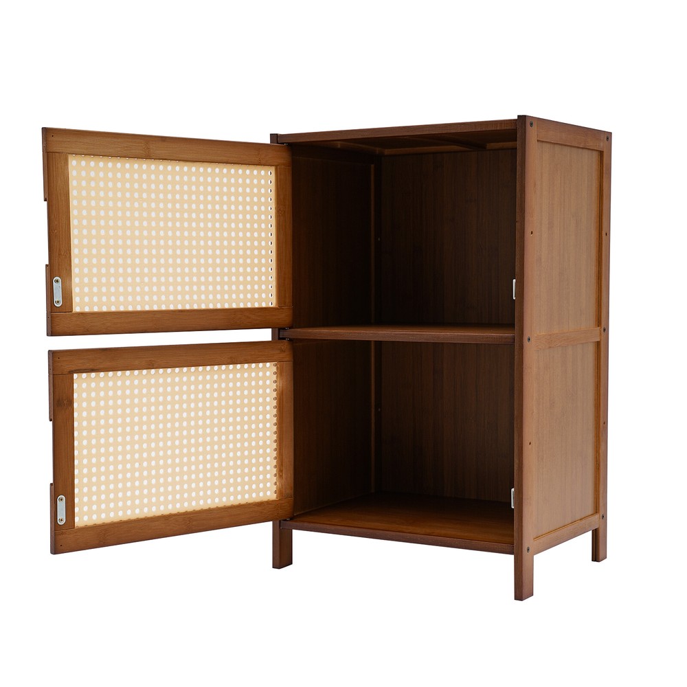 Nightstand With Decor Drawers Rattan Pattern End Table - Bamboo Sofa Side Table