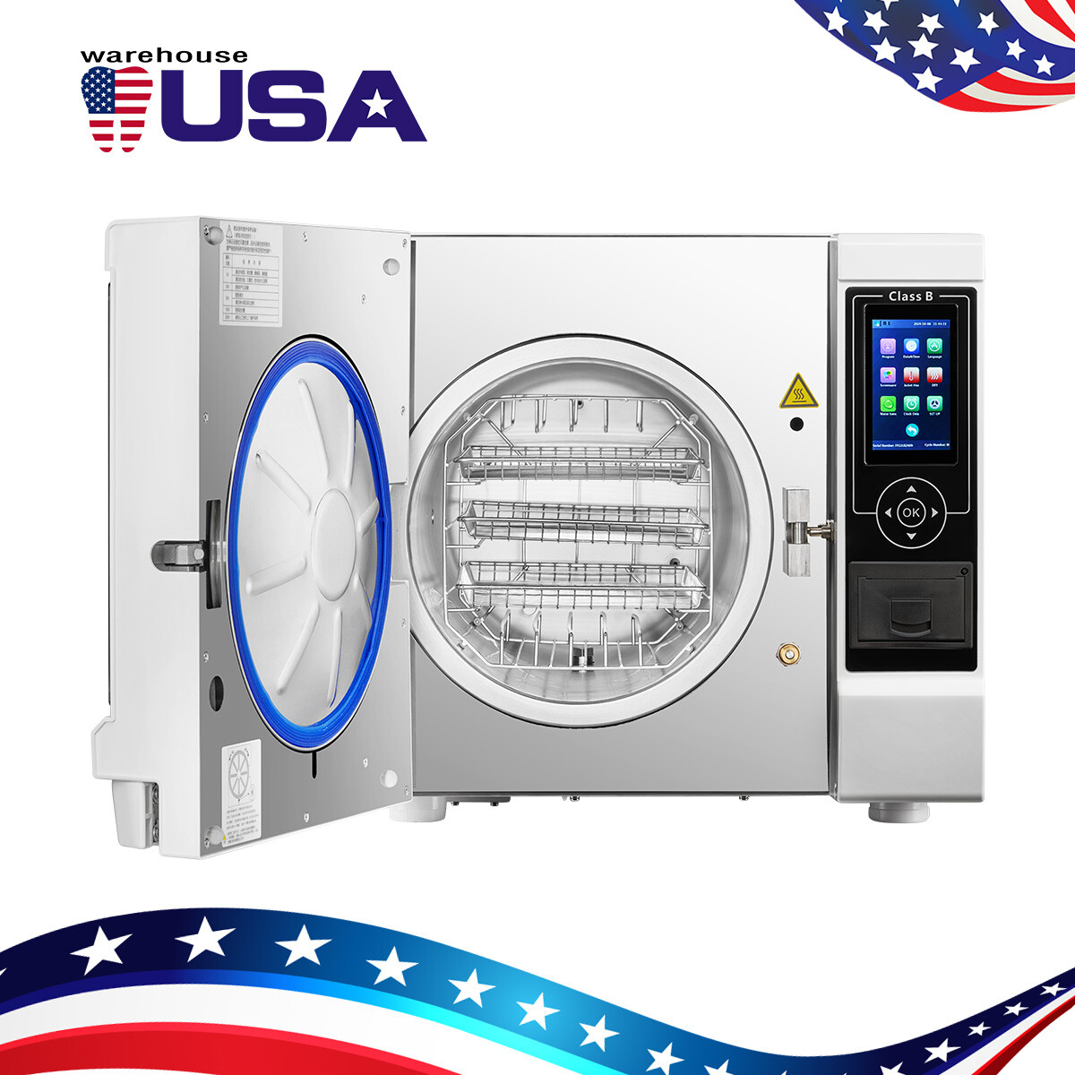 18L Dental Autoclave Steam Sterilizer Medical Class B Sterilization LCD Printer