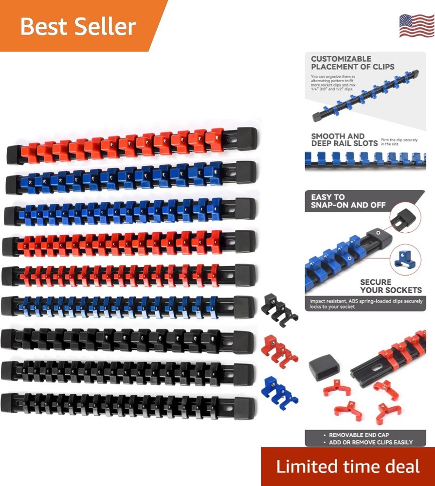 Efficient Wall-Mounted 9PC ABS Socket Organizer - Holds 129 Sockets in Style