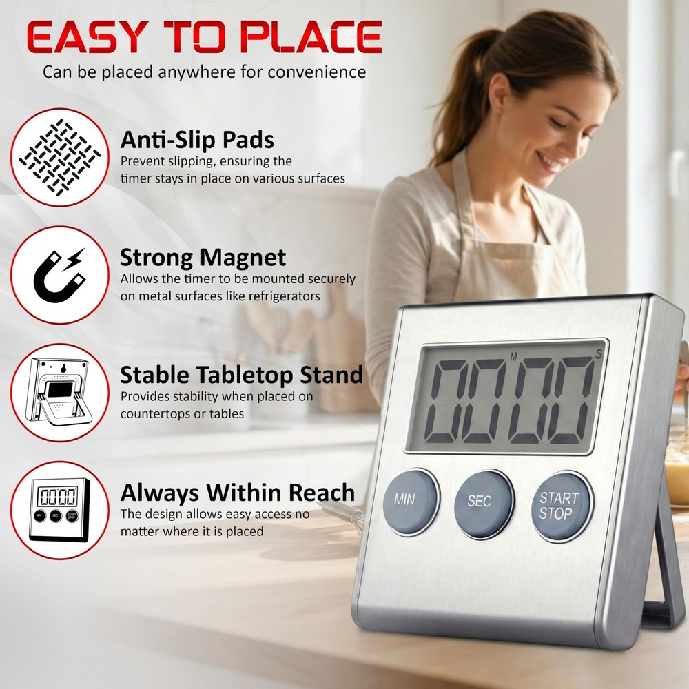 Digital Kitchen Timer for Cooking, Magnetic Countdown Timer with Loud 80dB Al...