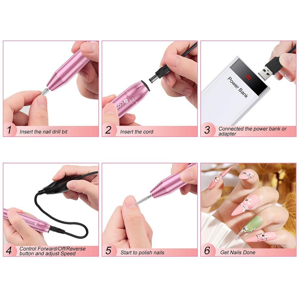 Adjustable Speed Electric Nail File Machine – Lightweight Pink Nail Drill Kit