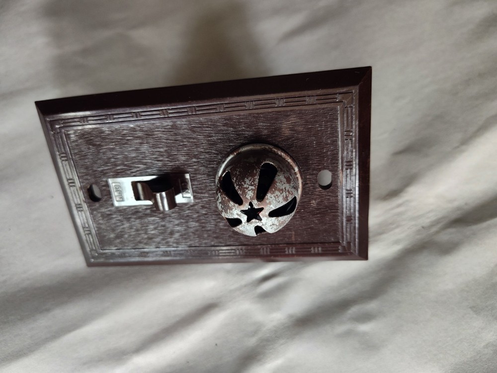 Snapit Dashed Fine Lines Brown Bakelite Textured Switch with indicator light vtg