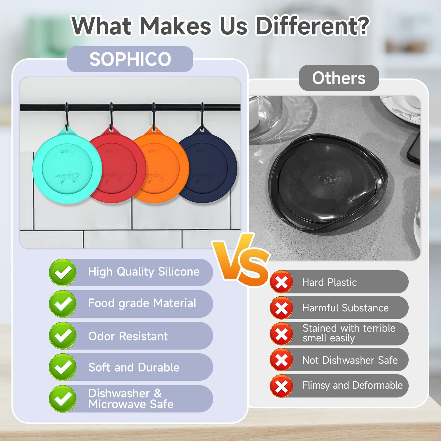 1 Cup Round Silicone Storage Cover Lids Replacement for Anchor Hocking and Pyrex