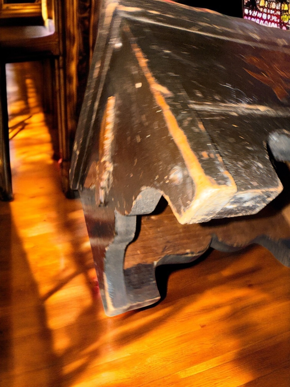 Vintage Floral Tapestry Footstool Wood Base Ottoman Inlaid bird eagle