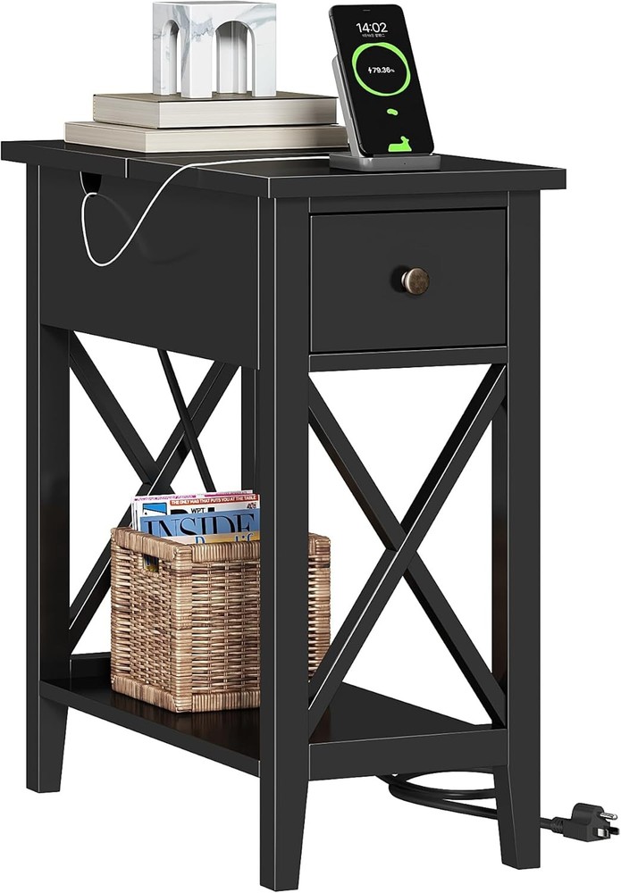ChooChoo End Table with Charging Station, Narrow Side USB Black