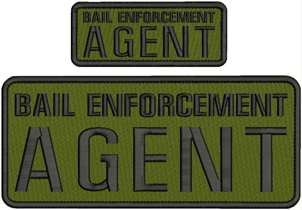 BAIL E AGENT PATCH 4X10 AND 2X5 HOOK ON BACK BLACK ON OD GREEN