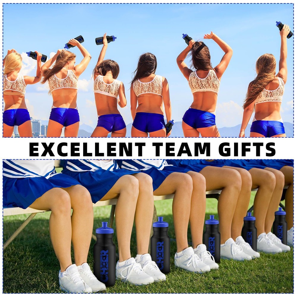 Cheerleading Water Bottles 20oz Reusable Plastic Squeeze with Pull Top 12 Pack