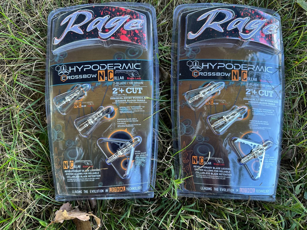 2 packs Rage CROSSBOW Hypoderic NC No Collar Steel Broadheads 100 Grain 2" cut