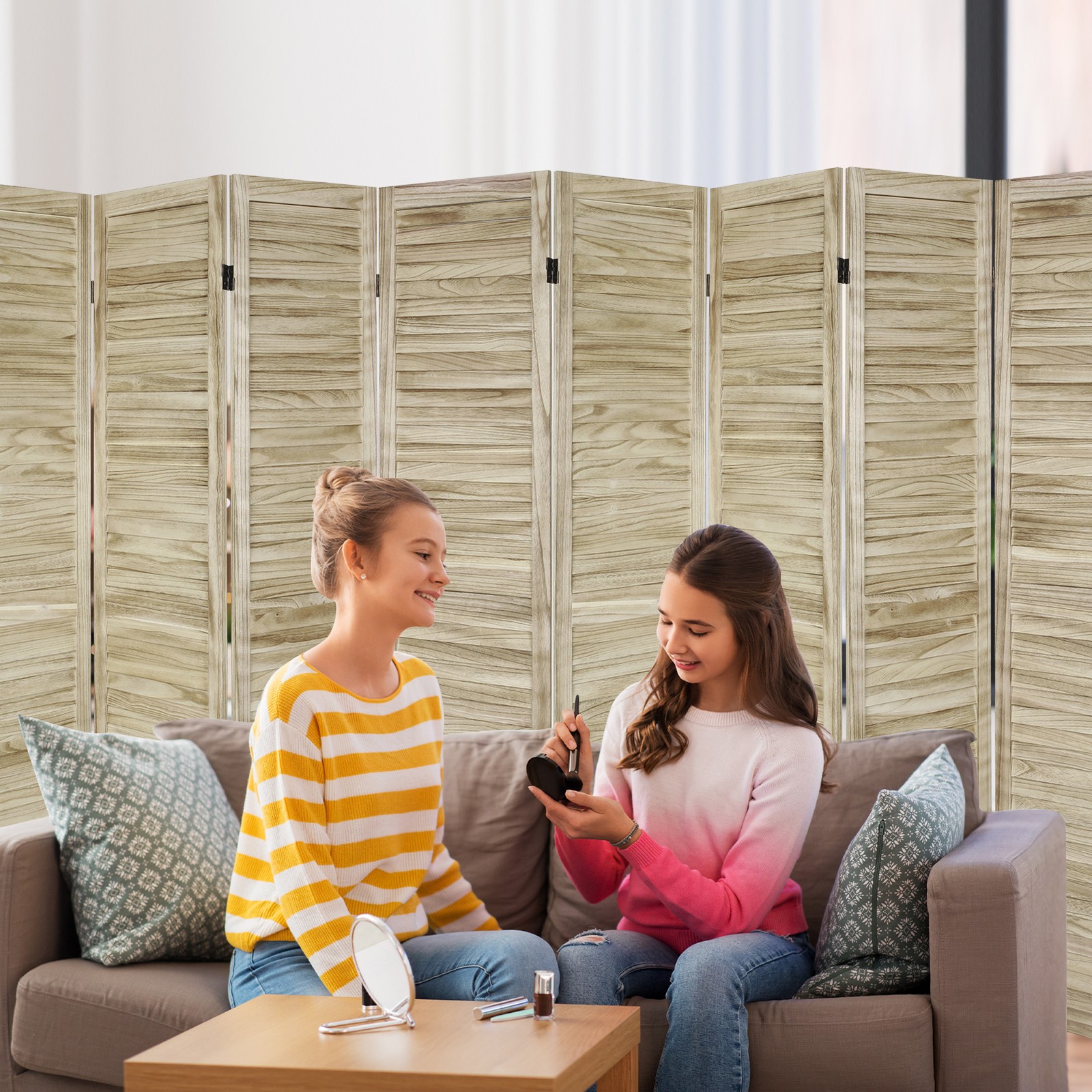 8 Panel Wood Room Dividers Louvered Freestanding Screens Folding Privacy Wall