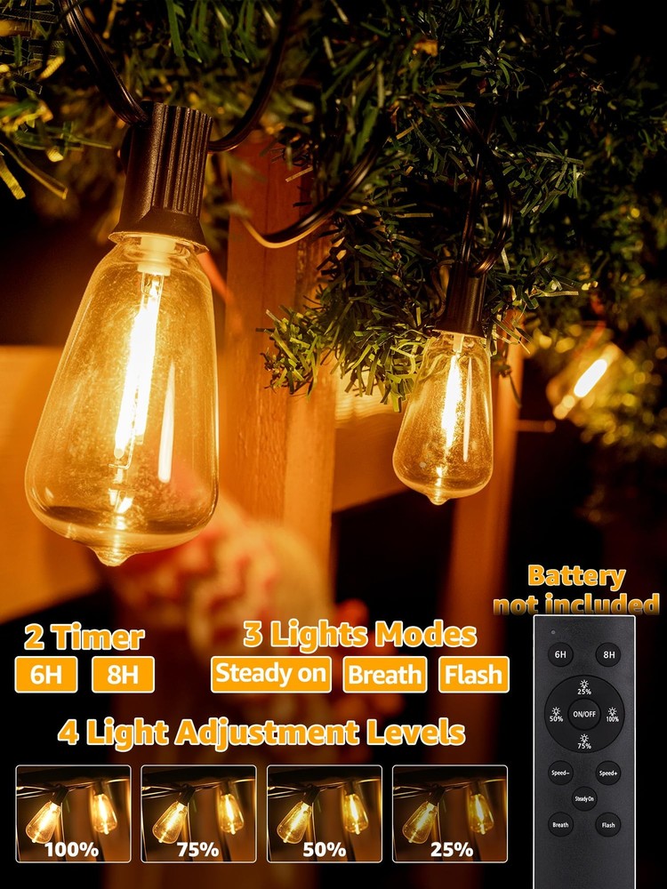 Outdoor String Lights Dimmable with Remote, 100 FT Outdoor Warm White 100FT