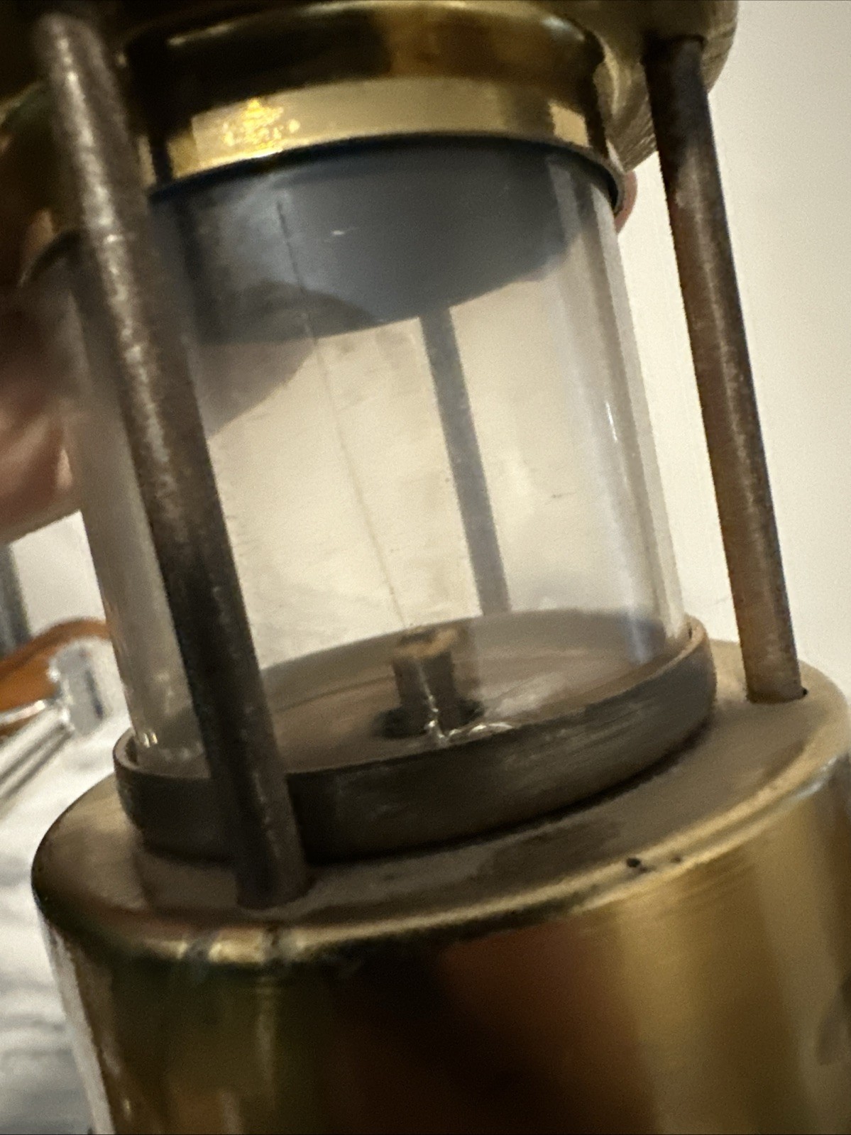 ANTIQUE MINER’S LAMP Merrisal Co. Smethwick Marking Brass Glass Insert READ