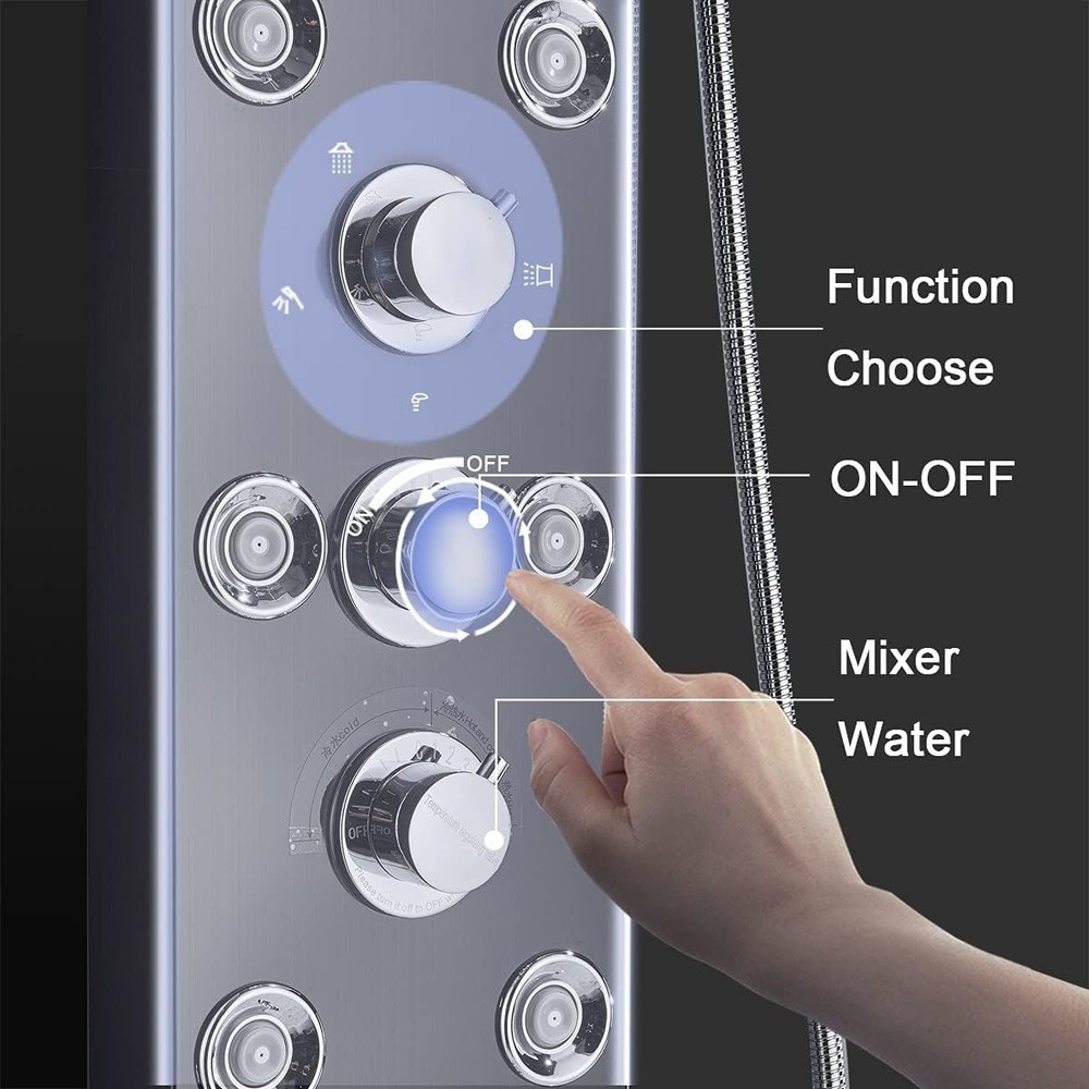 Luxurious LED Shower Panel Tower - 6 Functions Rainfall, Massage Jets & More