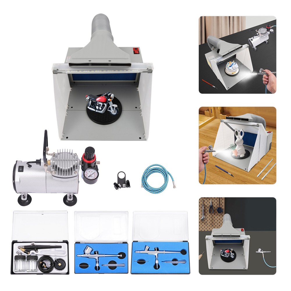Portable Compressor Kit Airbrushing Combo Set w/ 1/6HP Model Spray Paint Booth