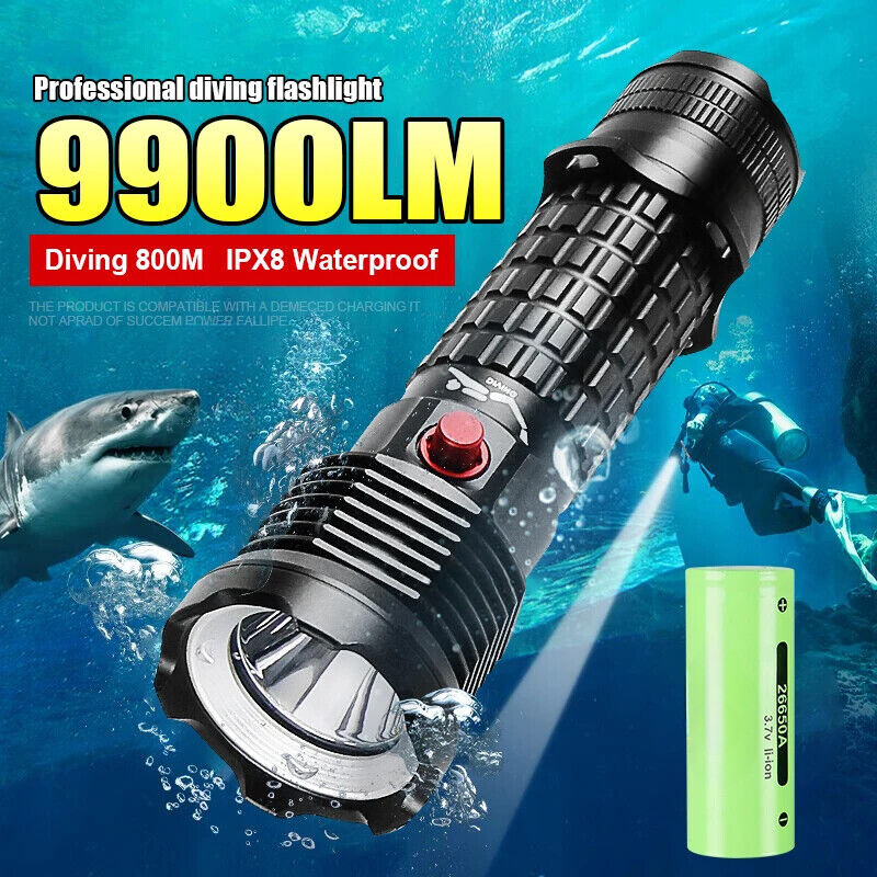 Professional Scuba LED Dive Light 9900 LM Diving Underwater Flashlight