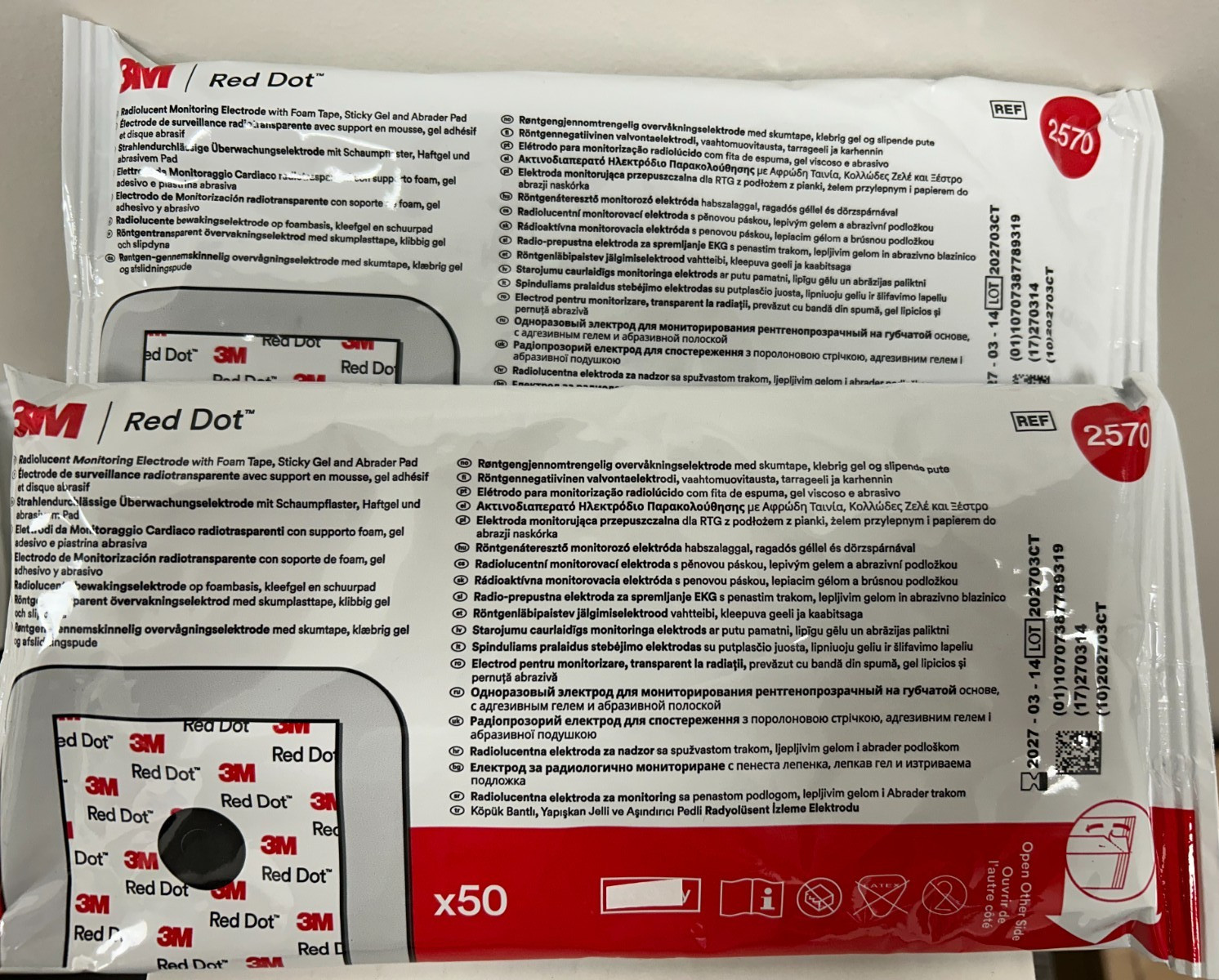 *100* 3M Red Dot Resting Electrode 2570 50/Pack, Lot of 2 Packs, Exp 2027