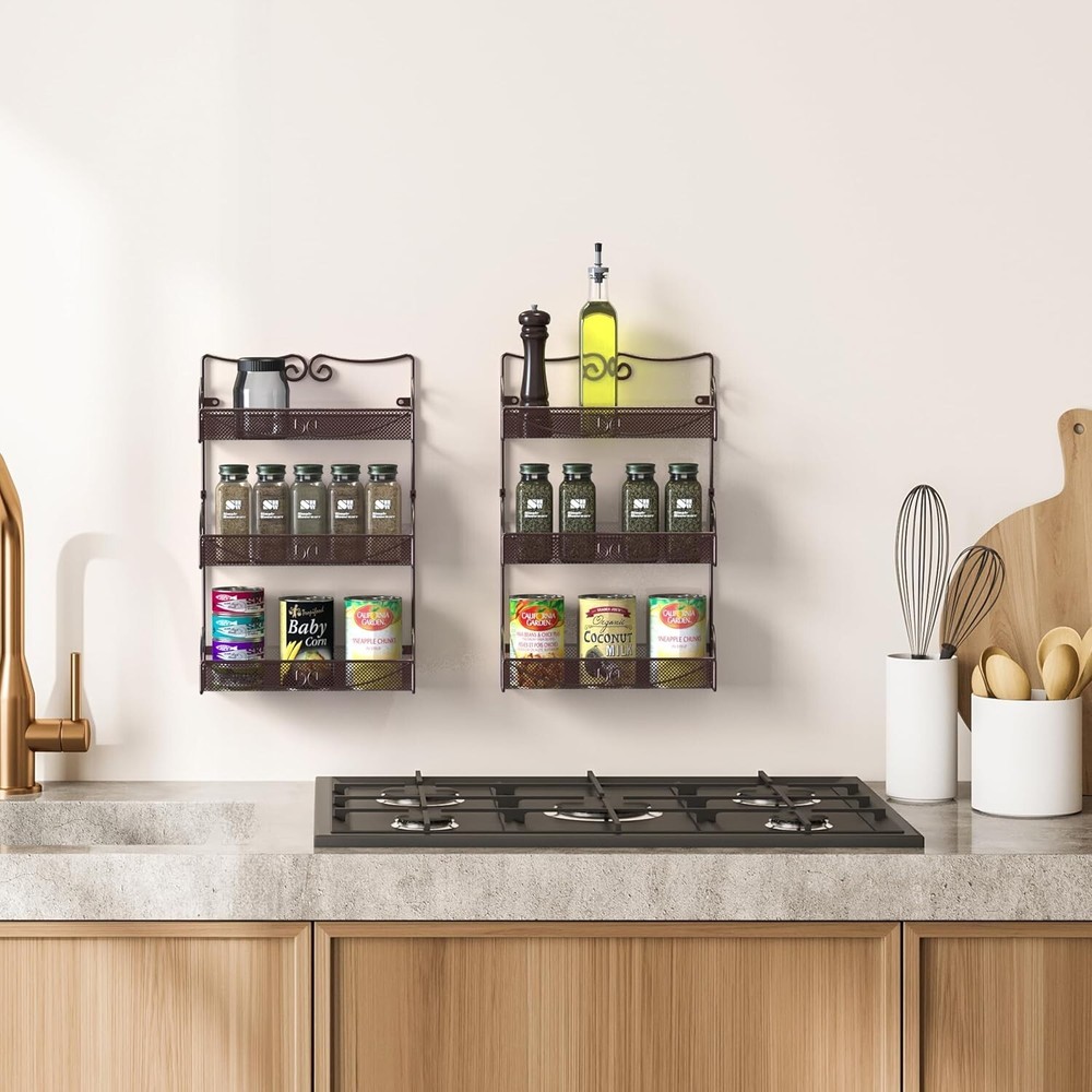 3 Tier Wall Mounted Spice Rack 2 Pack Bronze