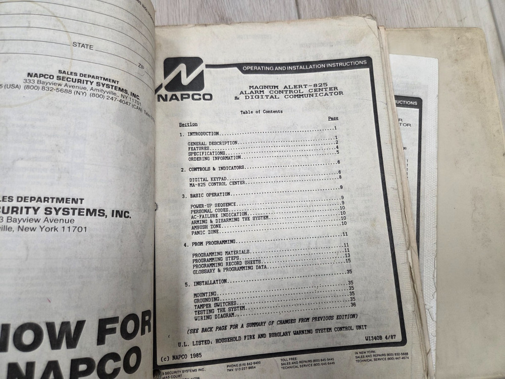 Napco Control Panel Instalation Manuals Large Lot