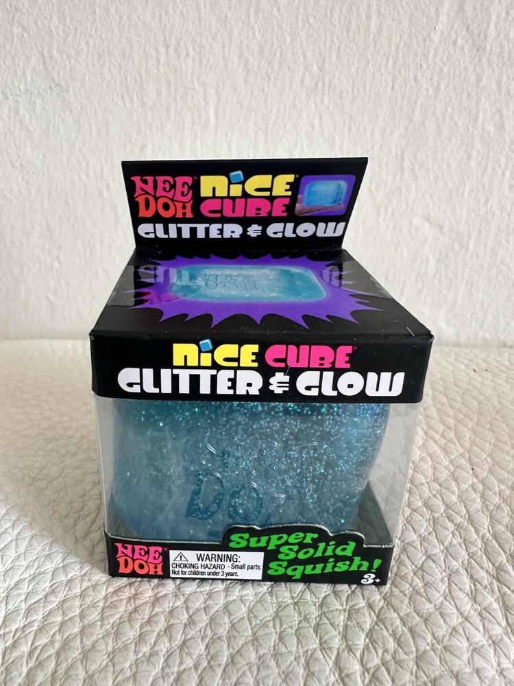 Nee Doh Nice Cube Glitter & Glow Super Solid Squeeze Blue Viral Toy