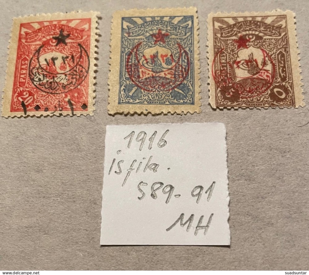 1916 overprinted war issues isfila 589-591 MH