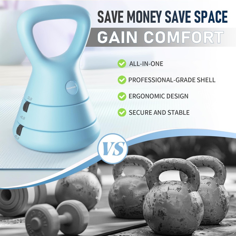 Adjustable Kettlebell, 5lb 9lb 15lb Kettlebell Weights Set, Ergonomic Design