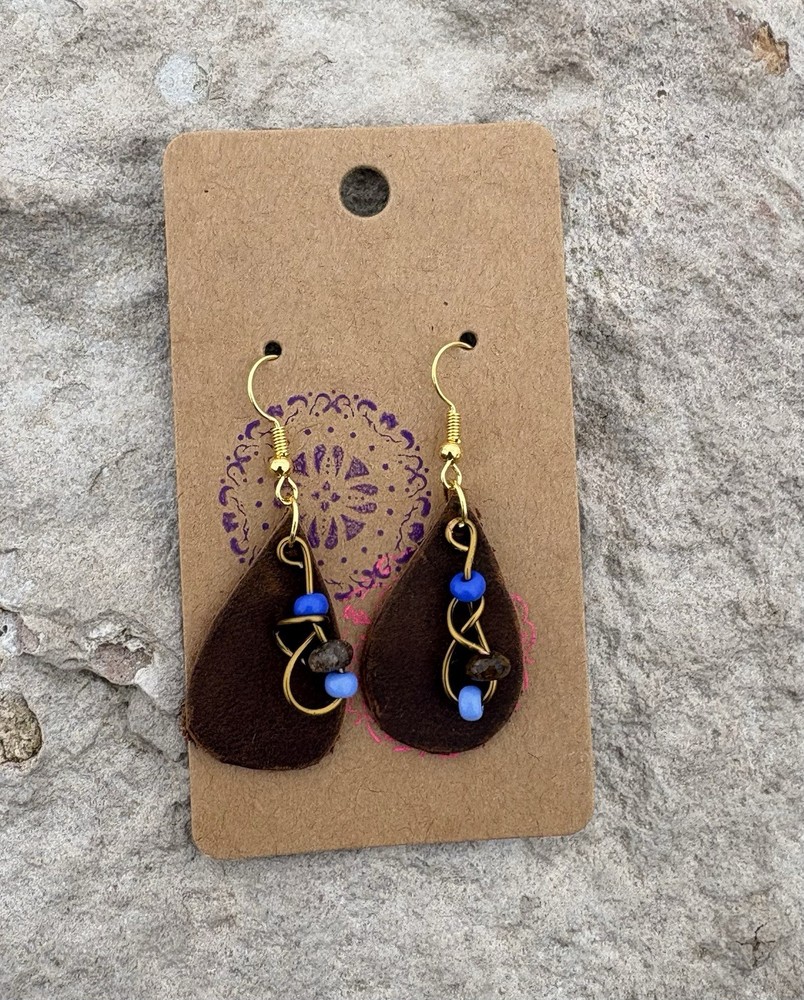 Handmade Leather And Beaded Earrings