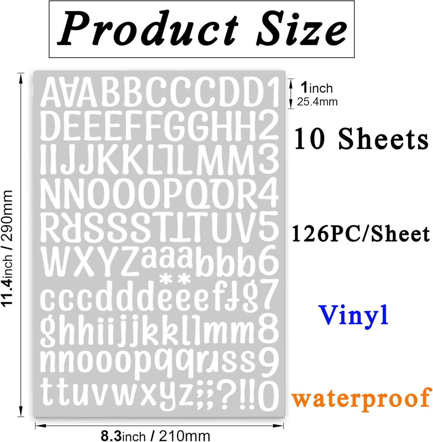 1260 pcs 10 Sheets Self Adhesive Vinyl Letters Numbers Kit, White Mailbox Number