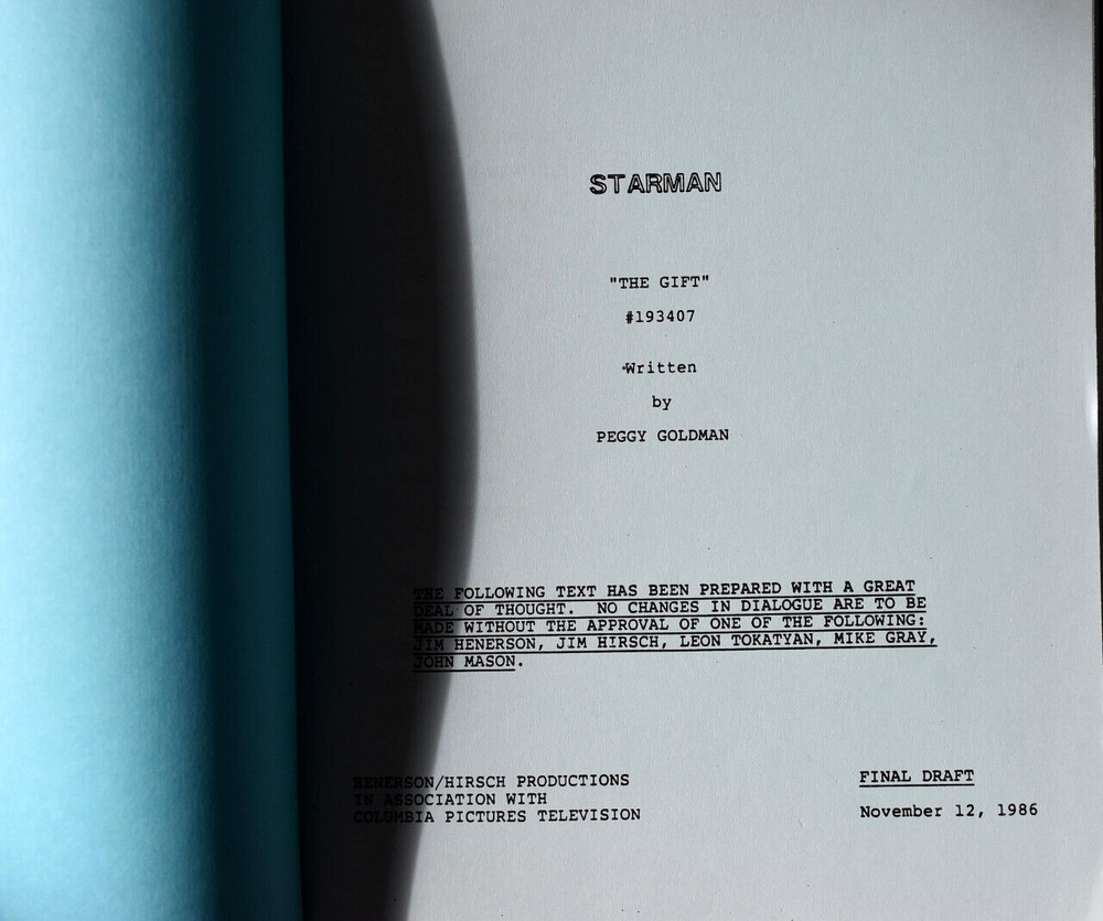 1986 Starman " The Gift " Original Screenplay Script Final Draft