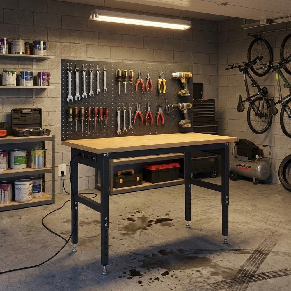 48" Workbench with Pegboard Wall,2000lbs Garage Table, 28-40" Adjustable Height