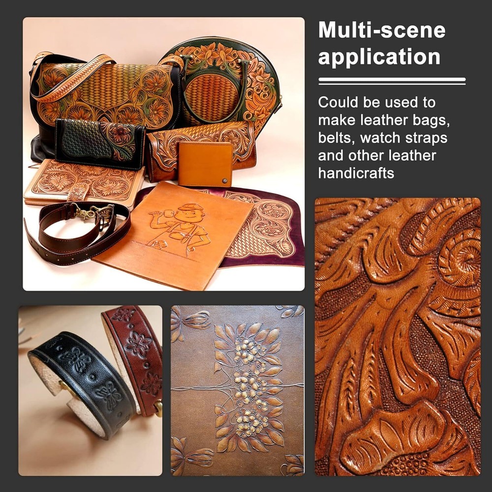 21Pcs Leather Stamping Tools Carving Leather Craft Stamp Tools Kit with Hammer