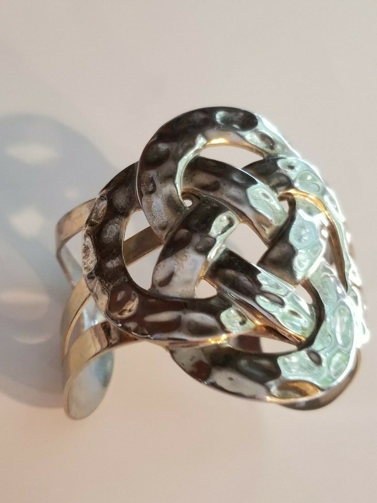 Hammered Silver-tone Twisted Bold Cuff Bracelet Boho-chic