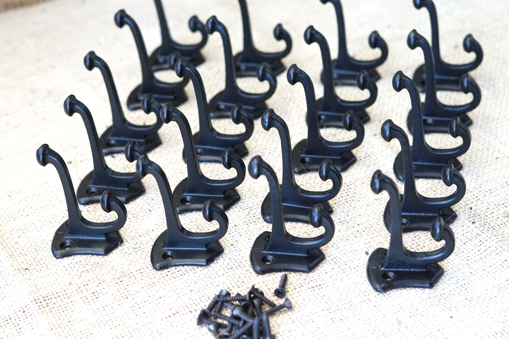 20 PCS Cast Iron Vintage Style Coat Hooks Hat Hook Rack Hall Tree Gloss Black