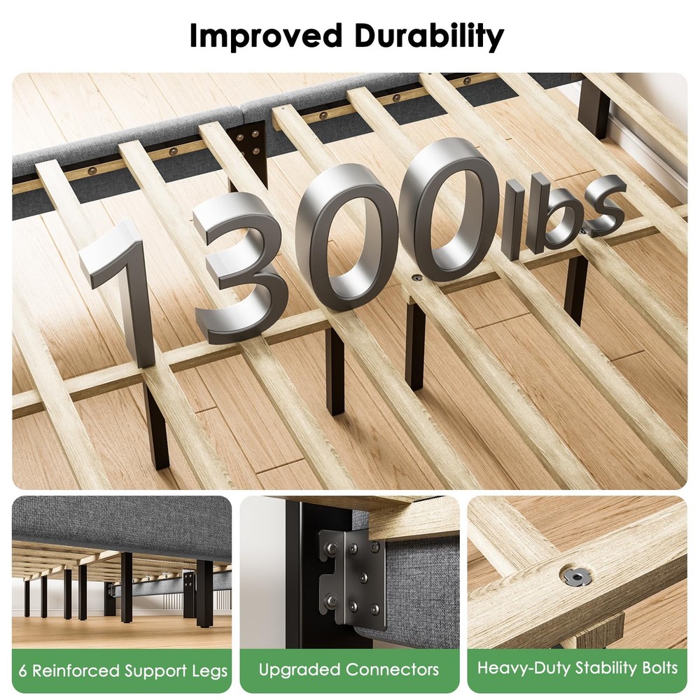 Full Bed Frame with 2 Storage Drawers, Sturdy & Durable with 12 Support Legs,...