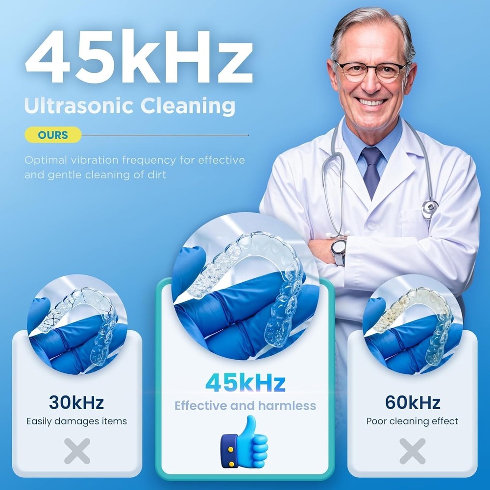 Pink Ultrasonic Retainer Cleaner 45kHz Deep Clean Digital Timer 200ML