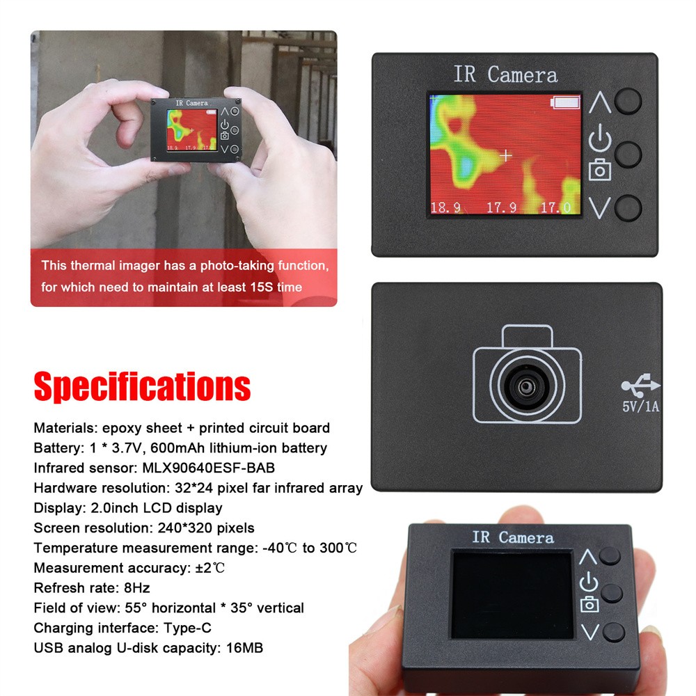 Handheld Digital Infrared Thermal Temperature Imager Camera Heating -40℃-300℃