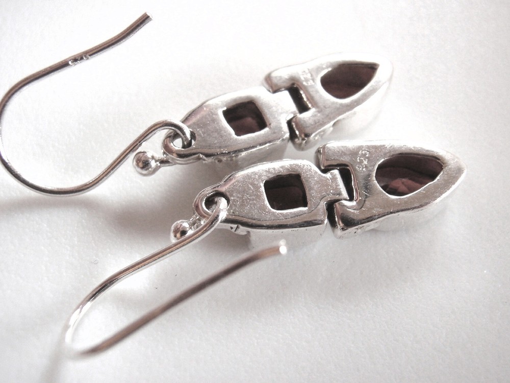 Faceted Garnet Square 925 Sterling Silver Dangle Two-Gem Earrings