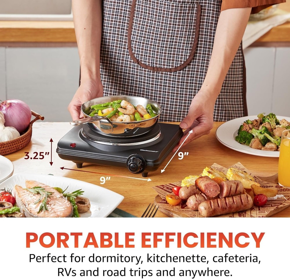 Portable Single Burner Electric Hot Plate with Adjustable Temperature Control