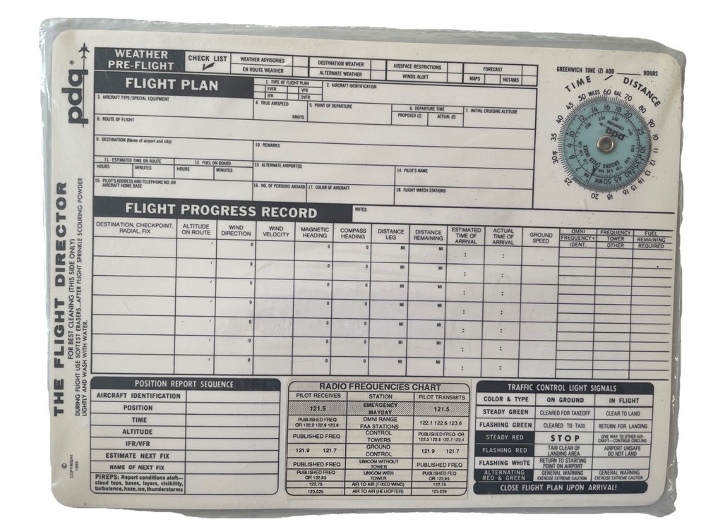 1989 Flight Progress Chart PDQ Computer Co "The Flight Director" Soft Erase NOS