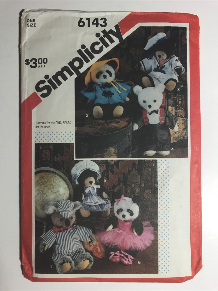 UNCUT Simplicity 6143 Wardrobe Clothes For Chic Bears Sewing Pattern