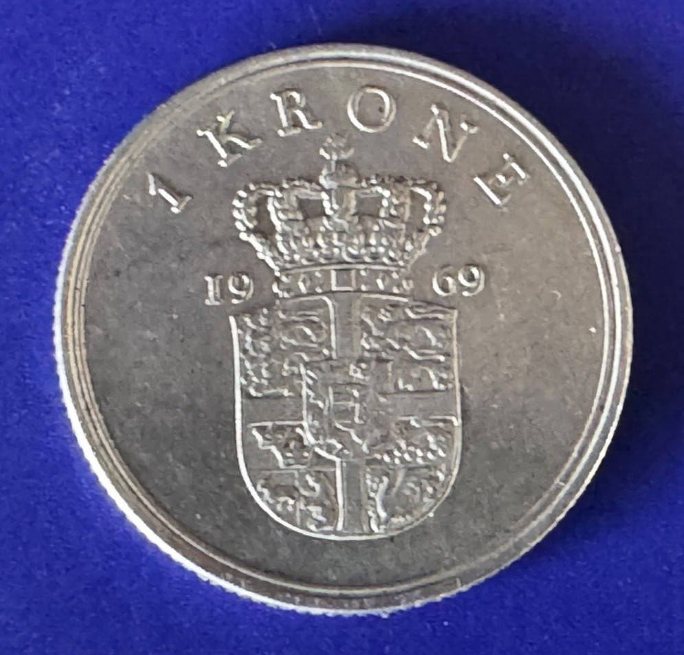 DENMARK 1969 1 KRONE COIN