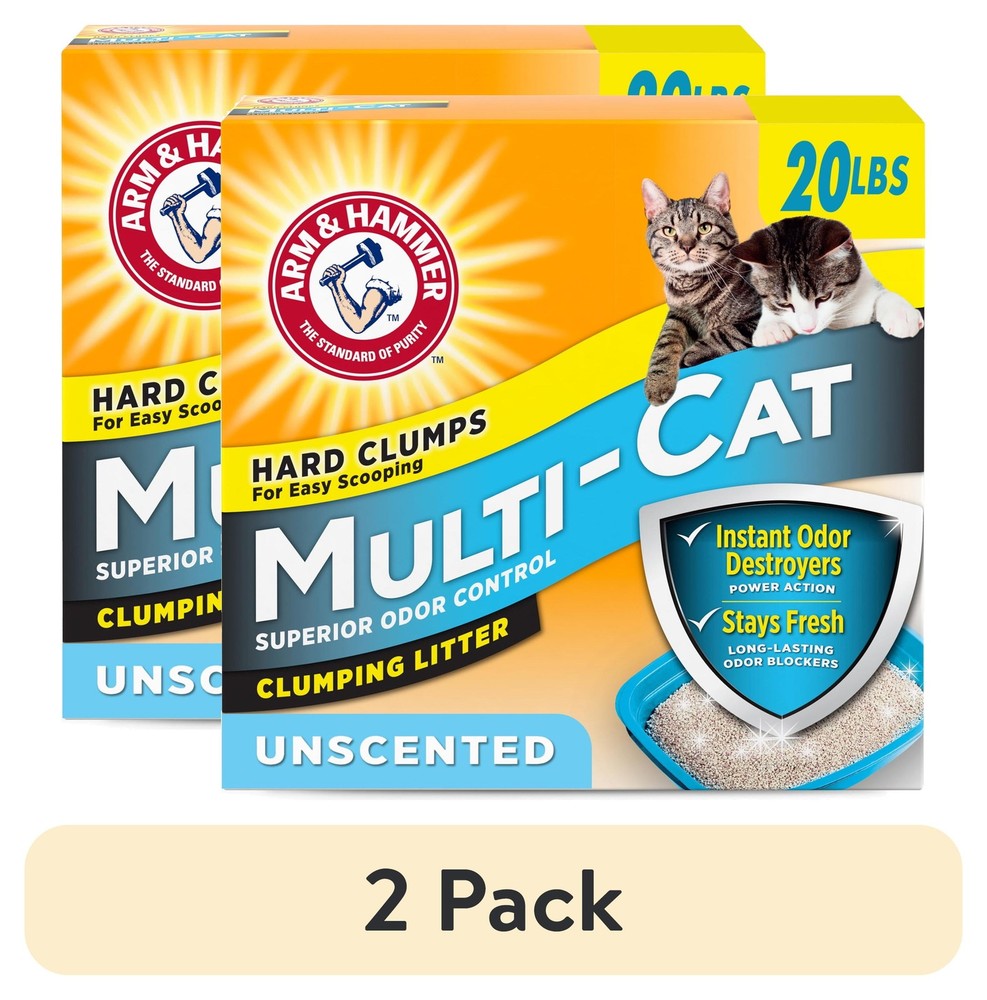 (2 pack) ARM & HAMMER Multi-Cat Clumping Litter Unscented, 20 lb