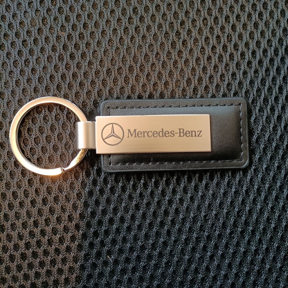 Car Leather Keychain Chrome Metal Laser Key Chain Keyring for Mercedes Benz